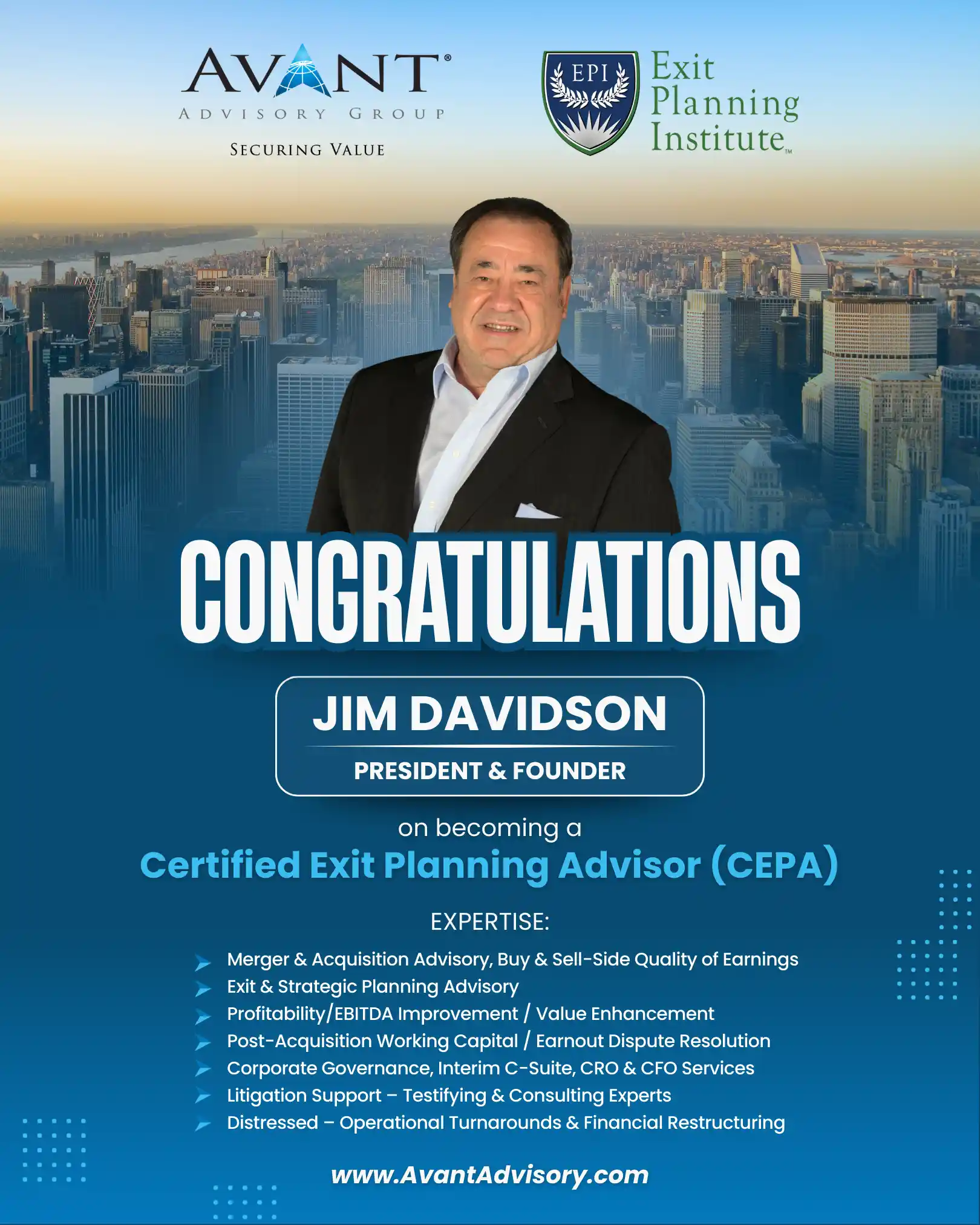 Avant® Advisory Group Congratulates Jim Davidson on Becoming a Certified Exit Planning Advisor (CEPA)