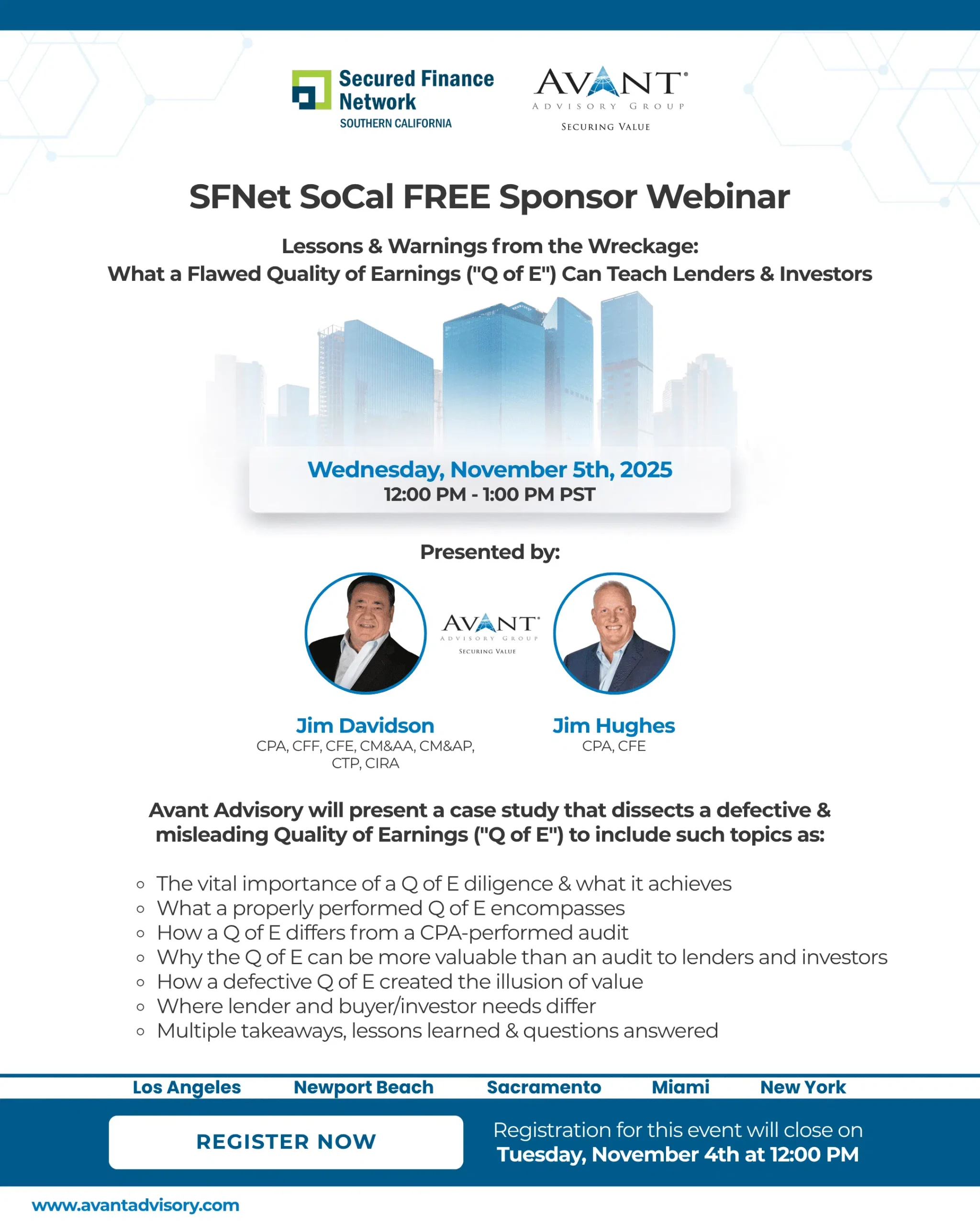 Upcoming Webinar: “Lessons & Warnings from the Wreckage: What a Flawed Quality of Earnings (“Q of E”) Can Teach Lenders & Investors”